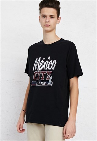 90S VINTAGE BLACK CREW MEXICO CITY NECK T-SHIRT