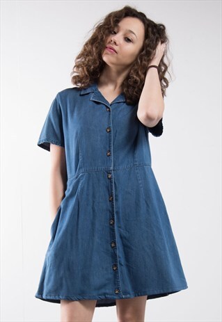 VINTAGE 90'S BLUE DENIM SHIRT DRESS