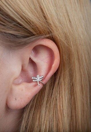 STERLING SILVER SINGLE DRAGONFLY EAR CUFF