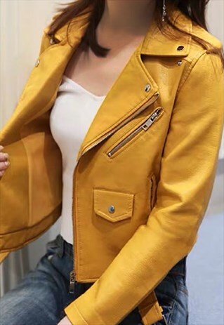 BIKER LEATHER MUSTARD JACKET