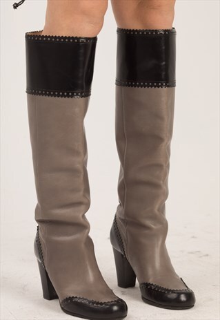VINTAGE MADELINE GREY/BLACK PATENT LEATHER BOOTS