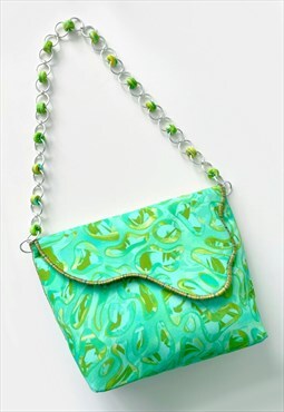 Isla - Handmade Shoulder Bag with Bead Chain in Green Print