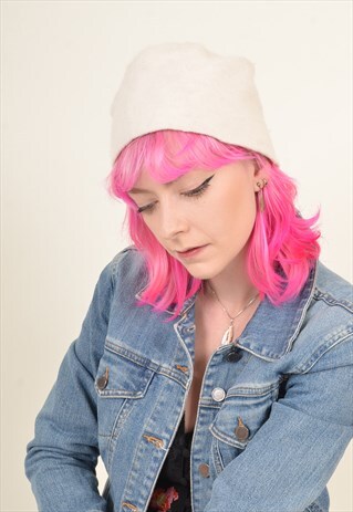 VINTAGE WOOL BEANIE HAT CREAM
