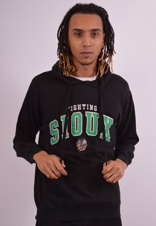MENS VINTAGE HOODIE JUMPER SMALL BLACK 90S