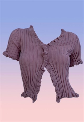 CROP RIB KNIT CARDIGAN IN BABY PINK