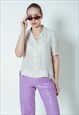 VINTAGE 70S BUTTON UP SILKY CREAM BLOUSE IN SHORT SLEEVE S