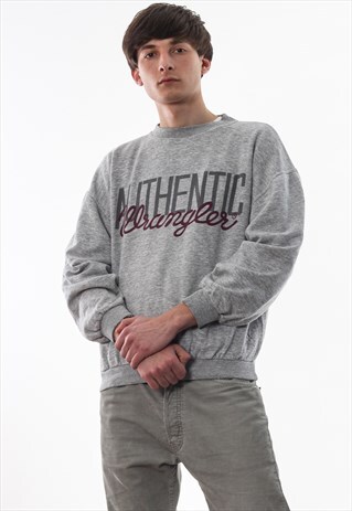VINTAGE WRANGLER CREW NECK 90S GREY BIG LOGO