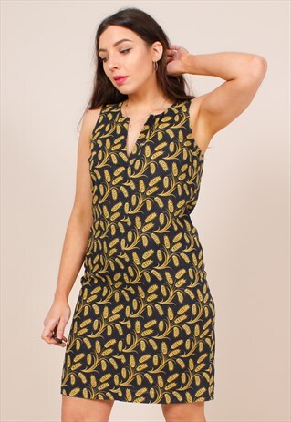 VINTAGE 90S LEAF PRINT SHIFT DRESS