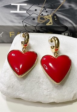 Oversize Red Heart Hoop Earrings