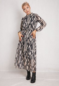 Beige Zebra Print Tiered Maxi Dress ONE SIZE FIT (10 to 14)