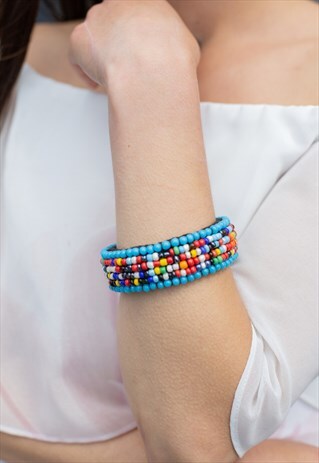 MULTICOLOUR BEADED BRACELET BANGLE ADJUSTABLE SIZE