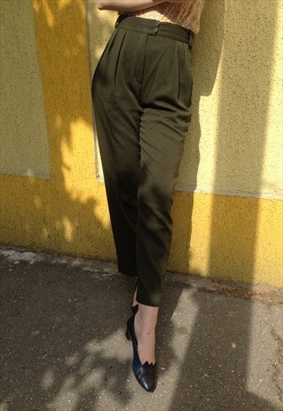 80S ESCADA KAKI WOOL TROUSERS