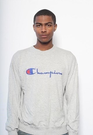 VINTAGE CHAMPION LOGO LONG SLEEVED T-SHIRT GREY