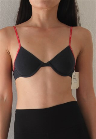 CALVIN KLEIN OFF BLACK/RED COTTON BRA,UNDERWEAR TOP. 32 B