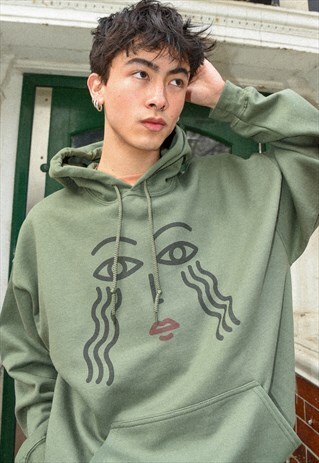 HOODIE IN MILITARY GREEN WITH ATHENA PRINT