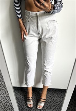 90s High Rise Tapered Casual cropped Stretchy White Jeans S 
