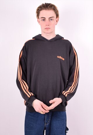 ADIDAS MENS VINTAGE HOODIE JUMPER LARGE BLACK 90'S