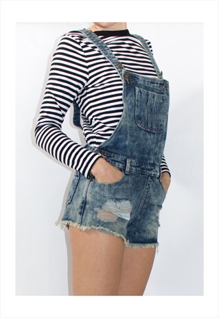 RETRO DENIM DISTRESSED DUNGAREES