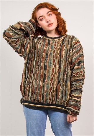 VINTAGE 90'S ABSTRACT WOVEN KNIT JUMPER