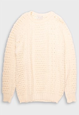 Beige Irish knitted crochet wool jumper