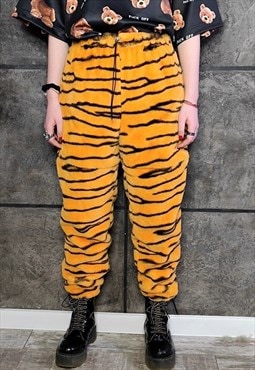 Tiger fleece joggers orange 2in1 zebra pants handmade shorts