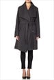 GREY LARGE LAPEL WATERFALL BELTED DUSTER COAT