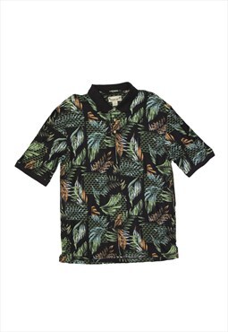 PARADISE COVES Hawaiian Polo Shirt Black 90s Floral Mens XL
