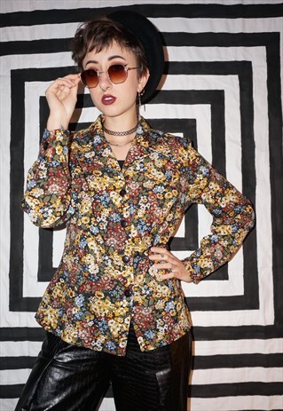VINTAGE 70'S BIG COLLAR FLORAL SHIRT