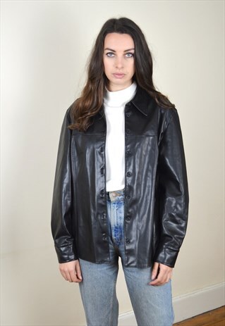 1997 VINTAGE ST MICHAEL FAUX LEATHER SHIRT JACKET