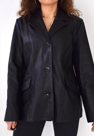 GORGEOUS HIGH QUALITY LONG VINTAGE LEATHER 90S BLAZER JACKET