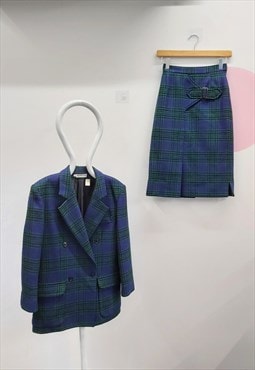 Vintage Cacharel Paris Tartan Wool Coord Blue