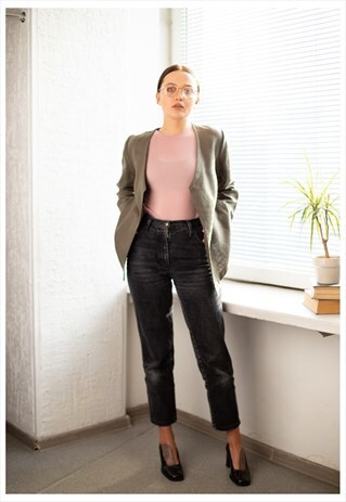 VINTAGE 90'S KHAKI LINEN MINIMALIST JACKET
