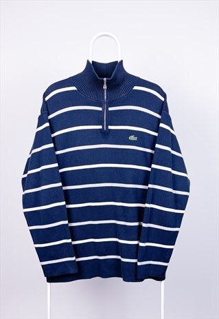 VINTAGE LACOSTE SWEATSHIRT 1/4 ZIP STRIPED BLUE XL