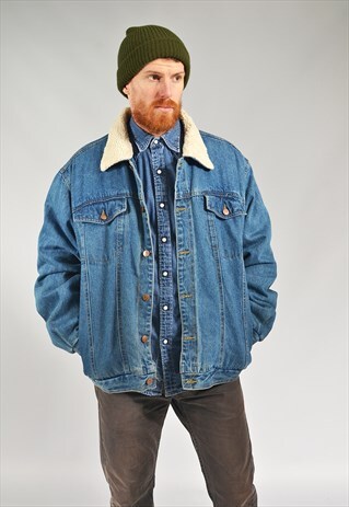 VINTAGE MID BLUE LINED DENIM SHERPA JACKET