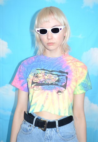 VINTAGE 90'S CROPPED RAINBOW TIE-DYE MOUNT RUSHMORE T SHIRT