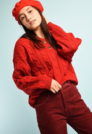 VINTAGE 90'S RETRO MINIMALIST KNIT JUMPER IN RED