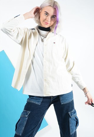 TOMMY HILFIGER CORD SHIRT IN CREAM WITH LOGO.