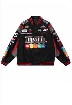 Candy print motorcycle jacket patch Racer varsity in black
