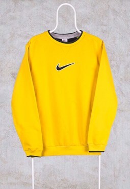 Vintage Nike Yellow Sweatshirt Centre Swoosh Embroidered L