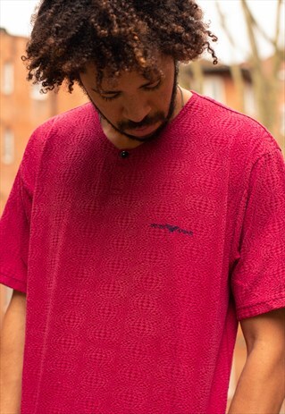 VINTAGE 90S EMPORIO ARMANI SMALL LOGO T SHIRT IN PINK / RED.