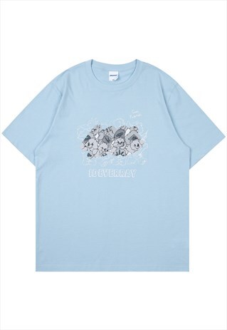 KALODIS CARTOON BEAR PRINT LOOSE ROUND NECK T-SHIRT