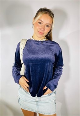 Vintage Y2K Velvet Size L Long Sleeve Top in Blue