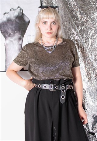 80S VINTAGE 90S GRUNGE GOTHIC GOLDEN METALLIC SOFT KNIT TOP