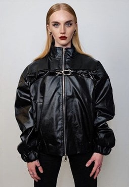 Faux leather utility jacket PU gorpcore chain bomber catwalk