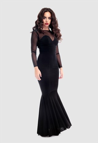 MORTICIA OCCASION MAXI FISHTAIL BODYCON DRESS IN BLACK