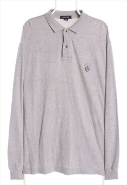Vintage 90's Nautica Polo Shirt Long Sleeve Button Up Grey M