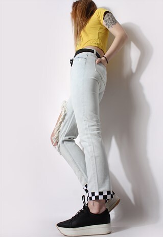 CHECKERBOARD CROPPED MOM JEANS