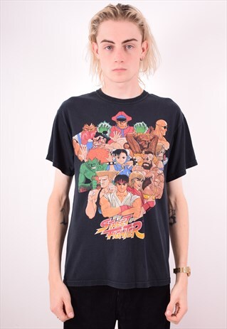 MENS VINTAGE STREET FIGHTER T-SHIRT TOP SMALL BLACK 90S