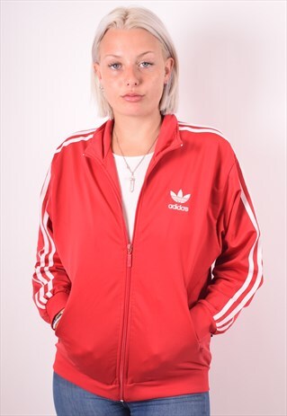 ADIDAS WOMENS VINTAGE TRACKSUIT TOP JACKET MEDIUM RED 90S