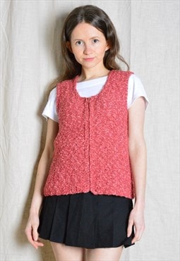 Vintage 90s Pink Knit Minimalist Zipper Vest